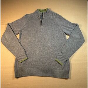 Columbia Men's Gray & Green 1/4 Zip Mock Neck Cotton Sweater Size S Knit Hiking